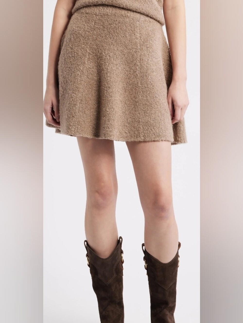 Copper Key Camel Knit A-Line Mini Skirt